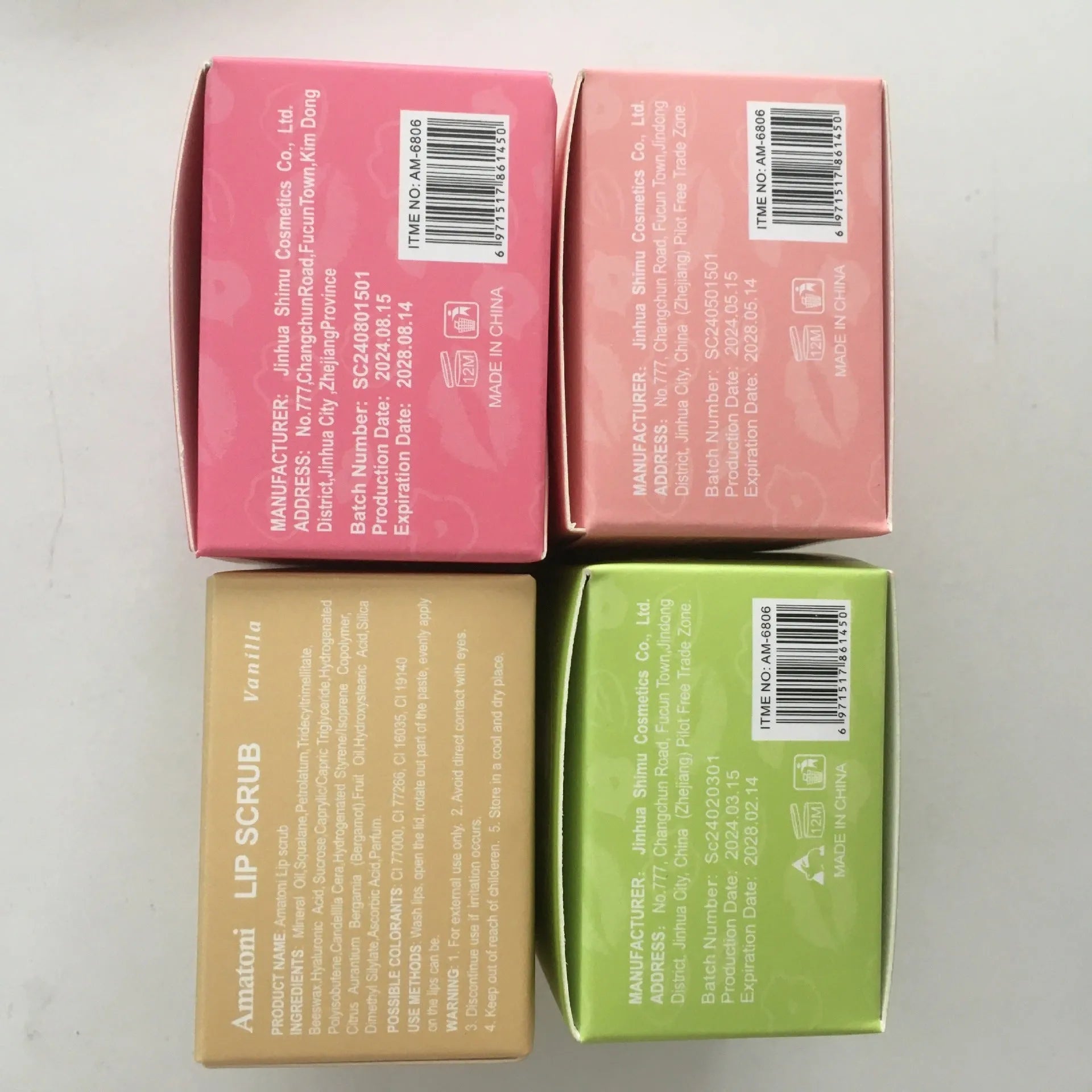 Amatoni fruit flavour lip scrub cream jar in choice of Coconut, Raspberry, Vanilla, or Watermelon, 30g.