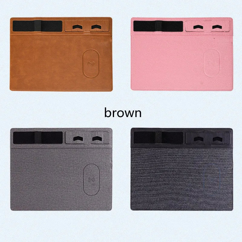 Wireless charging gaming mouse pad with integrated phone holder showing black colour option