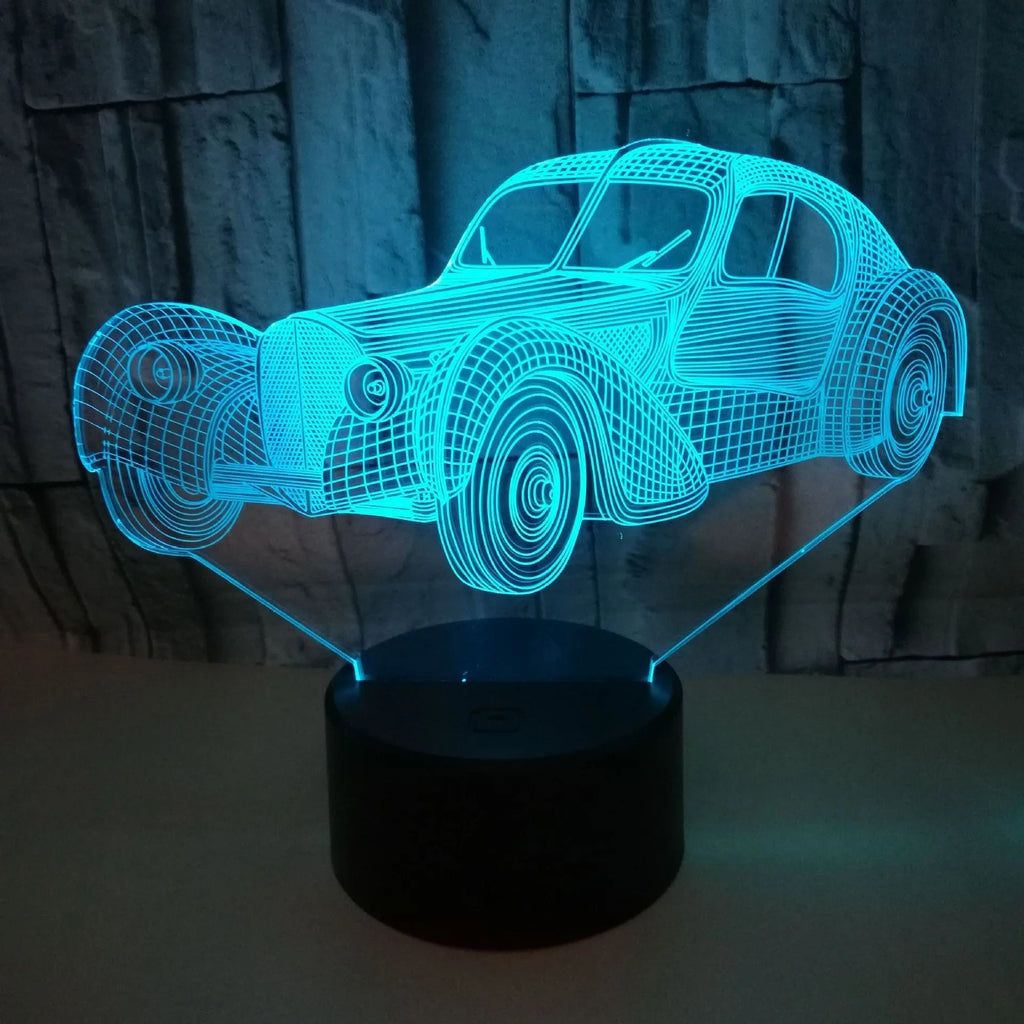 Car USB 3D night light classic car 3D lighting with seven colour modes and remote control on dashboard