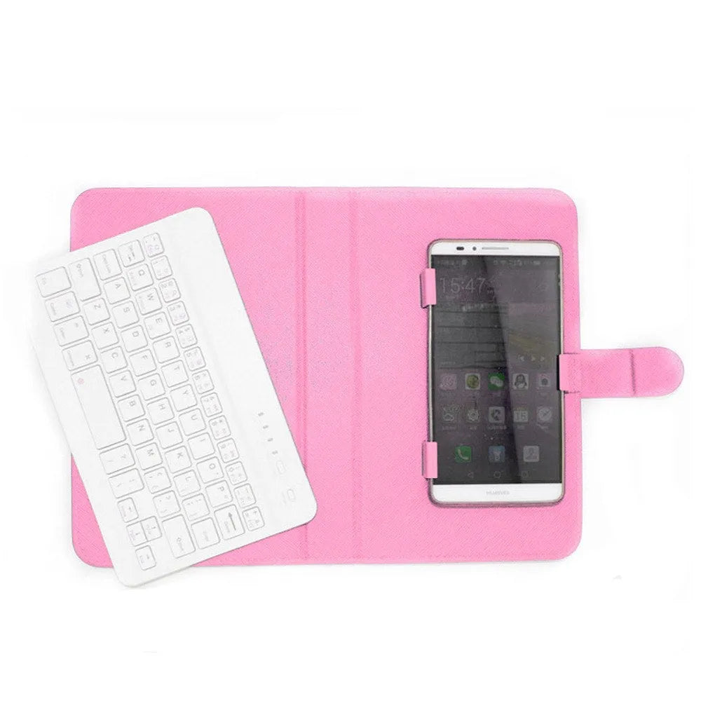 A wireless Bluetooth keyboard integrated into a protective phone case holster, shown in multiple colour options.