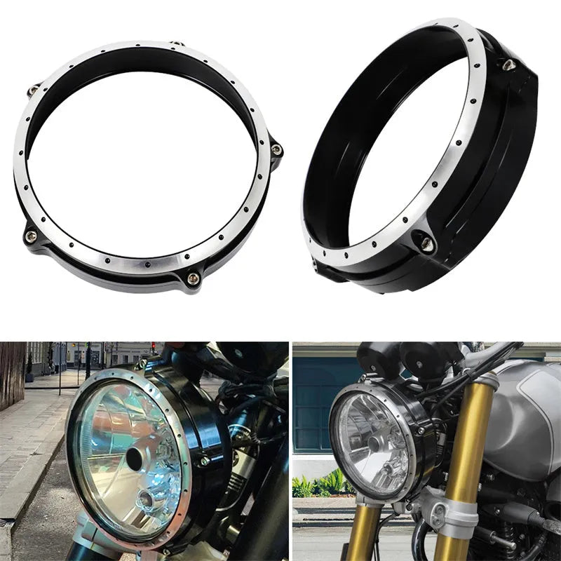 Black CNC aluminium headlamp cover for BMW R NINE T Scrambler motorcycle 2014-2017
