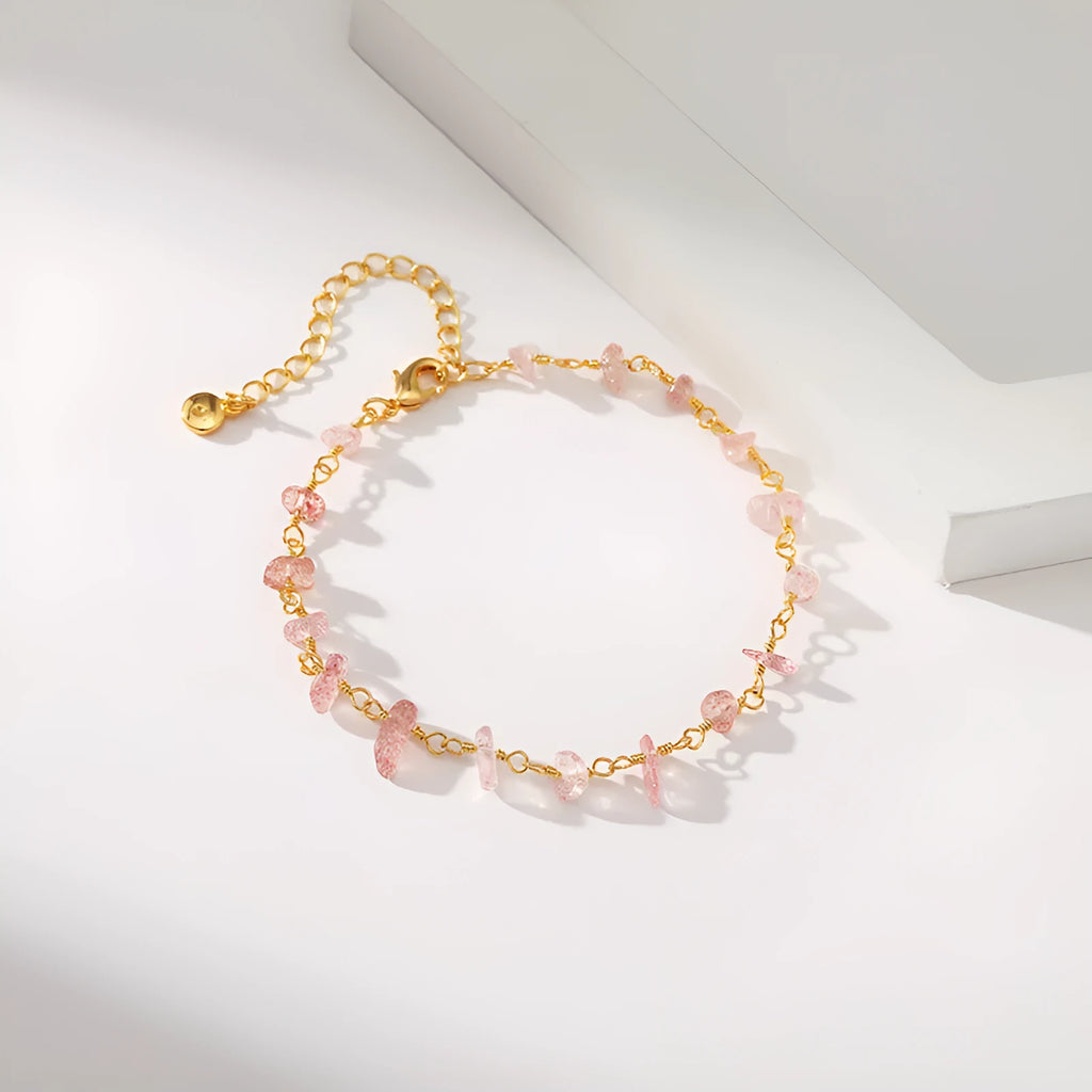 Women's geometric bracelet with irregular natural gravel stones in turquoise blue on 18K gold-plated copper