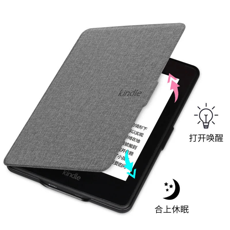 Linen texture Kindle Paperwhite case with magnetic closure in multiple colour options