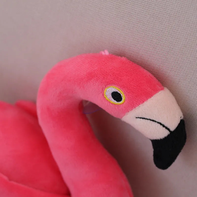 Pink flamingo plush toy with short plush fabric