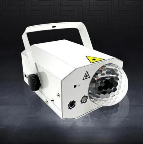 LED laser magic fan stage lighting equipment with compact black housing measuring 190mm