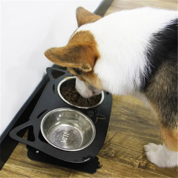 Anti-falling cat dog stainless steel feeding water bowl 35cm x 25cm x 80cm in black white pink blue