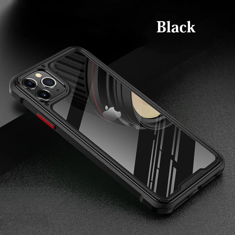 Clear transparent mobile phone case for iPhone 11 on a table.
