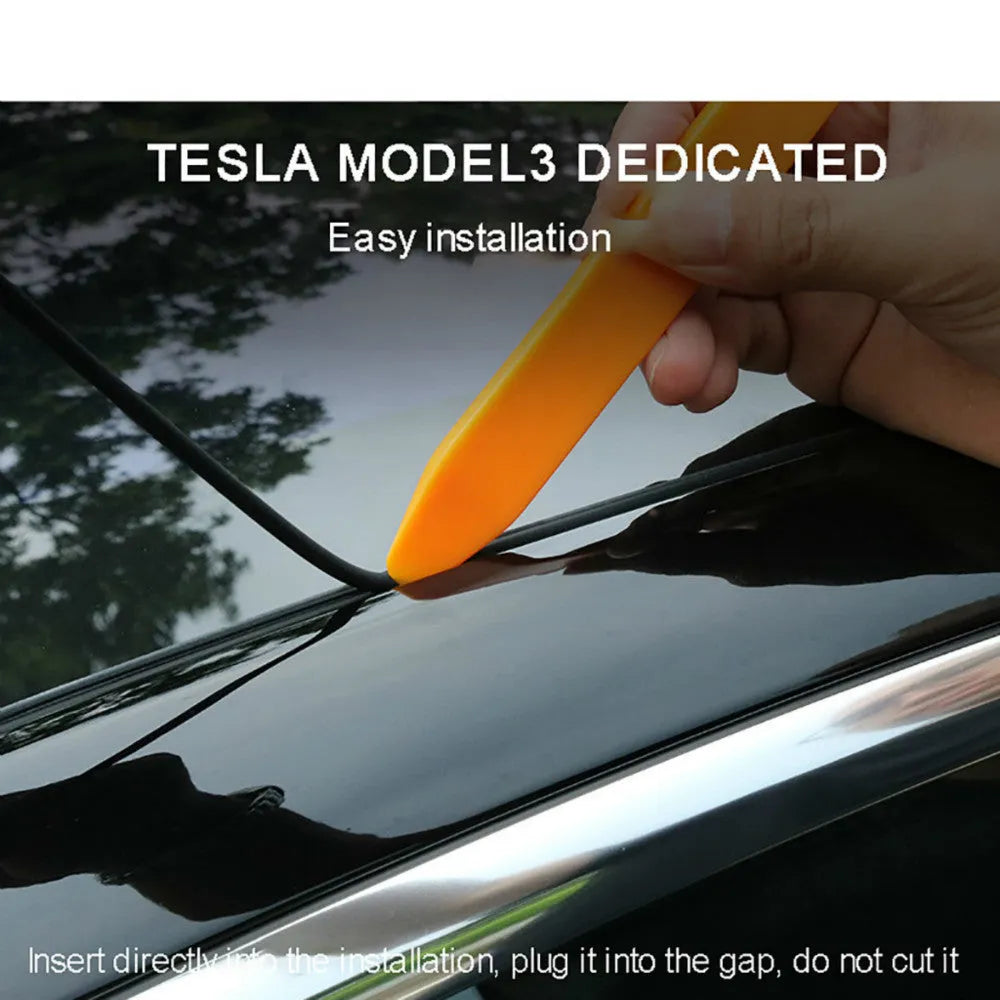 Black silicone Tesla Model 3 windshield roof sunroof seal strip measuring 285 cm