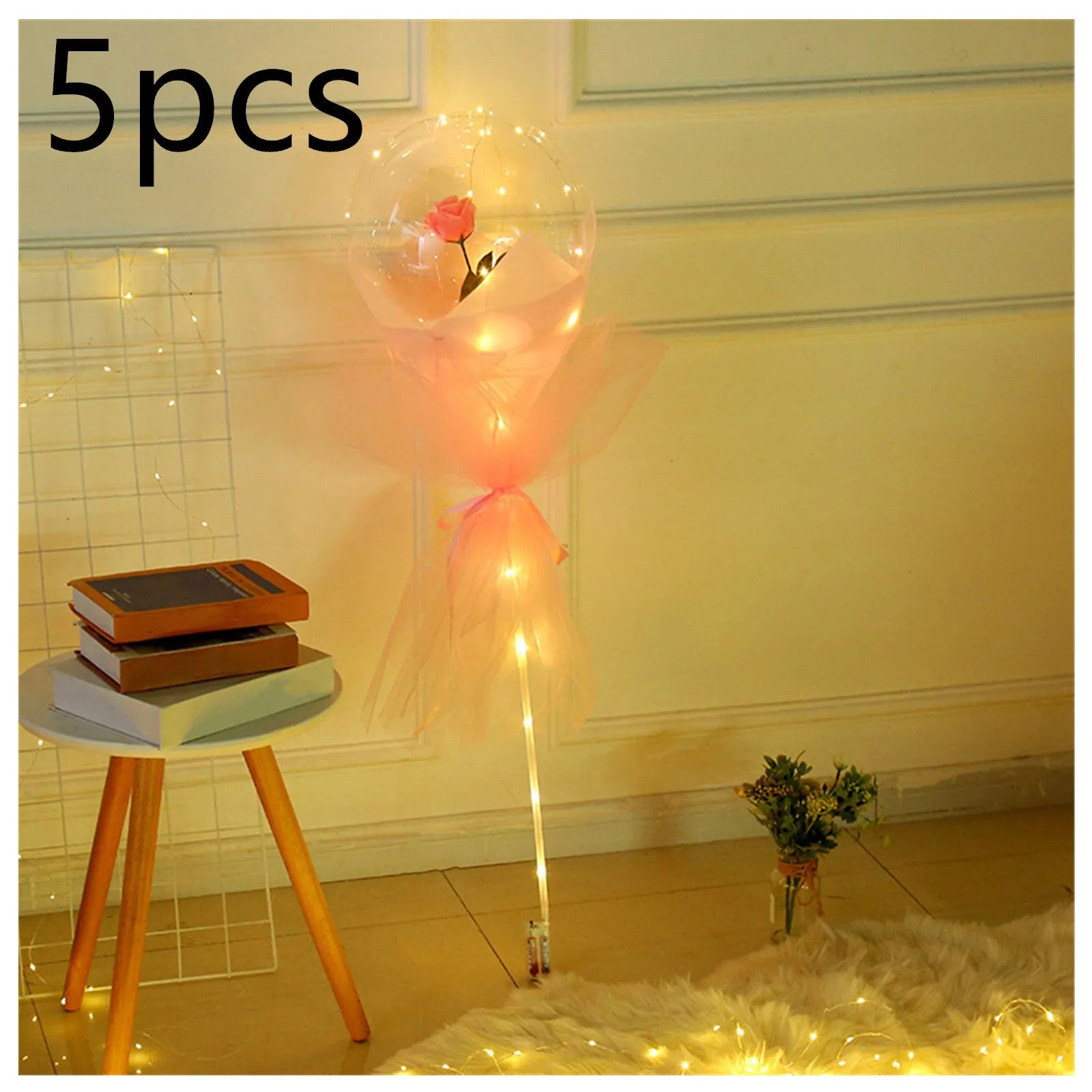 DIY LED luminous balloon rose bouquet set with transparent Bobo balls and LED lights on artificial flowers