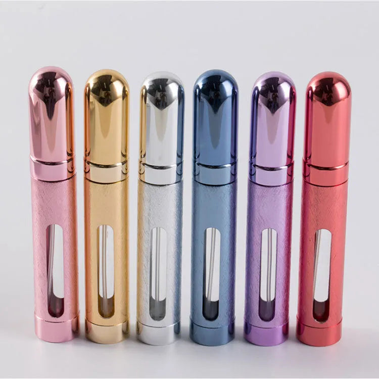 12ml aluminium travel perfume bottle in six colour options showing slim 115mm design.