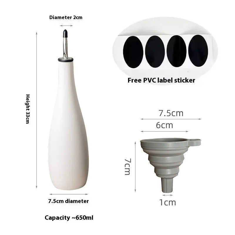 Ceramic kitchen oil pot with removable funnel and integrated brush holder in three colour options