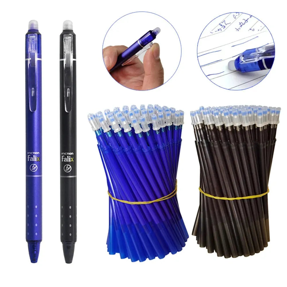 Hot erasable push gel pen with 0.5mm tip, plastic shell, blue or black refill option