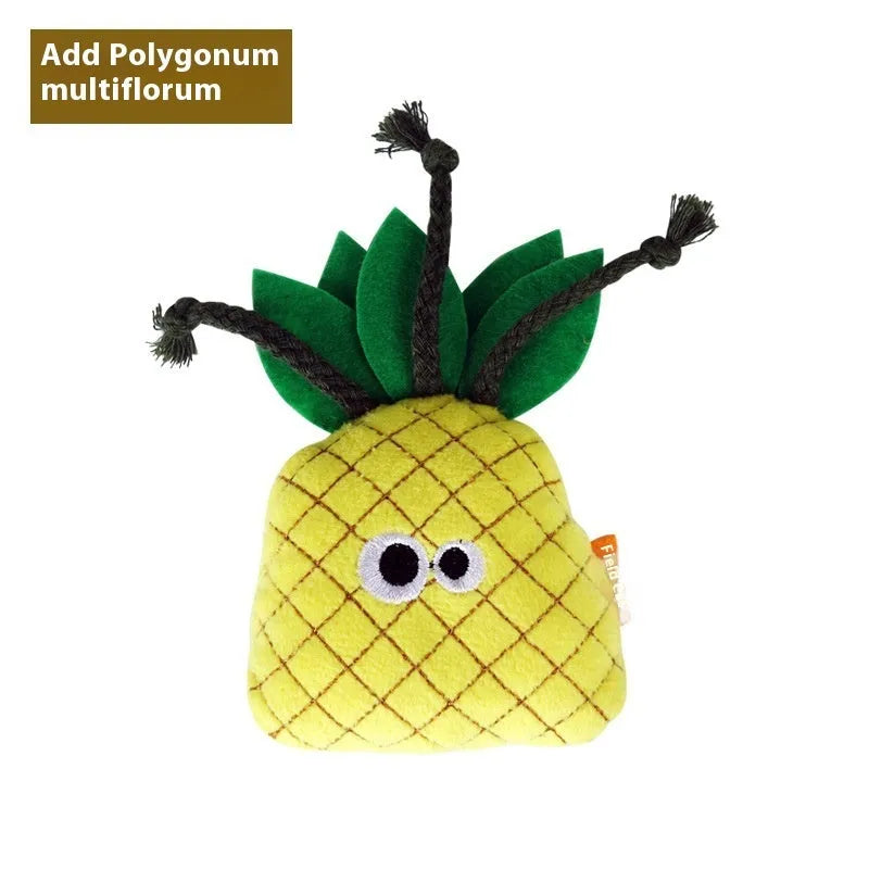 Six polygonum multiflorum catnip chew pillows in food designs including burrito, pizza, and pineapple