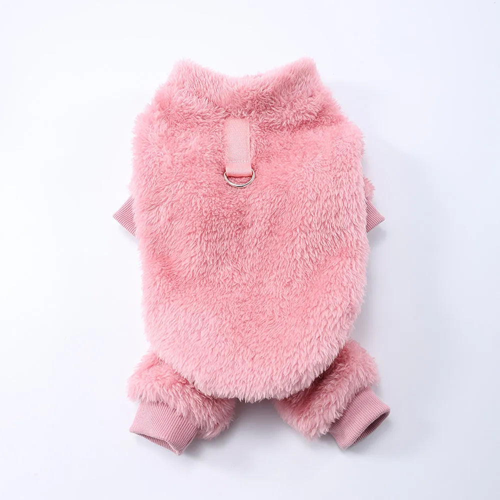 Polyester solid colour pet jacket with fur trim in gray, front view, size M