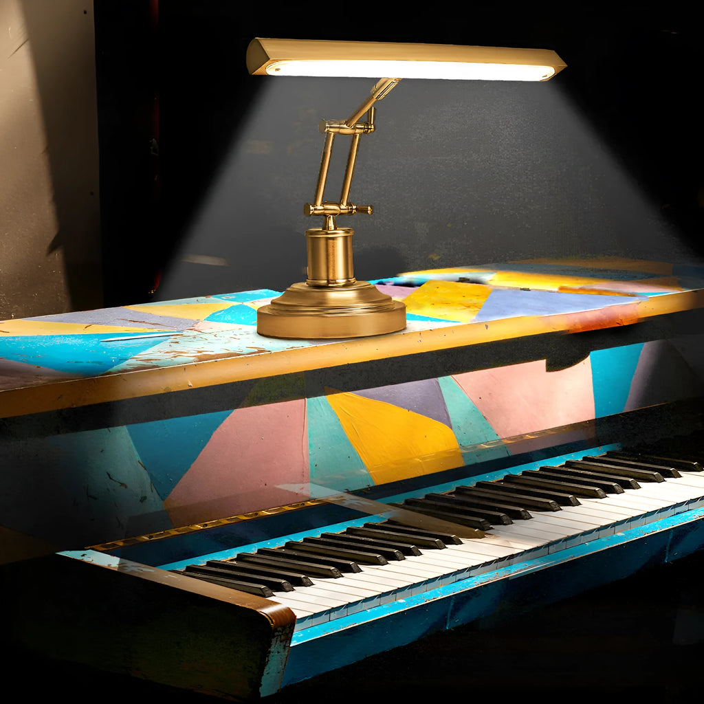 Bronze or nickel metal table lamp with touch dimming and music spectrum for piano practice, 220V socket powered.