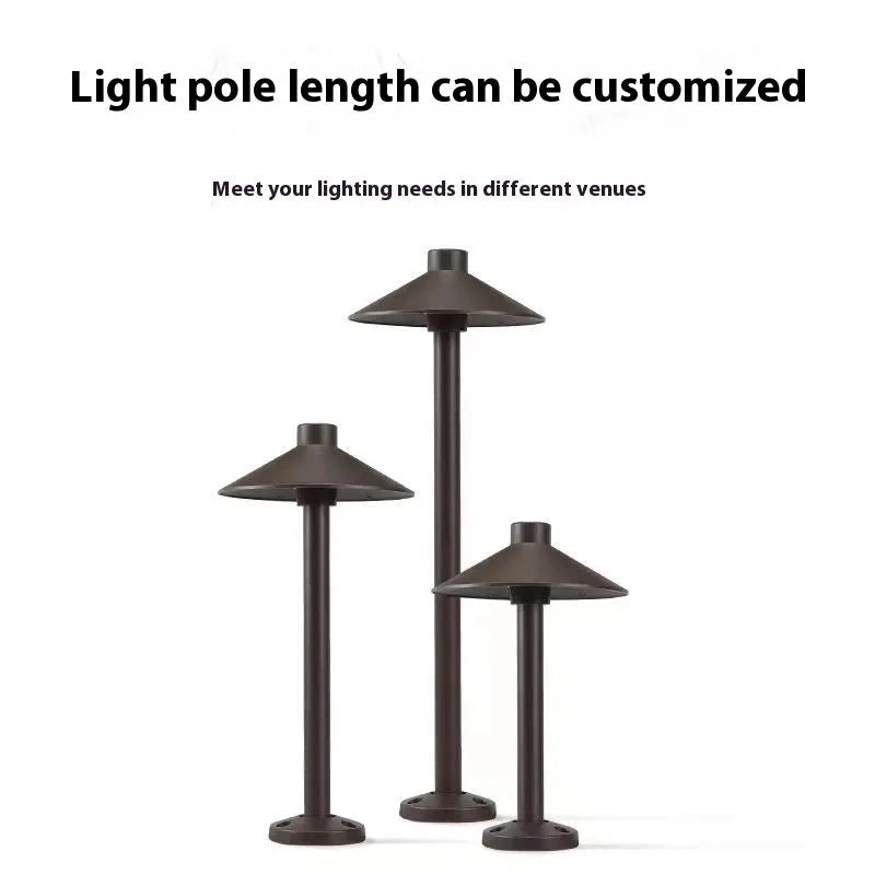 Aluminium IP65 outdoor lawn lamp with geometric abstract art design, 7W 220V, brown finish, floor socket model