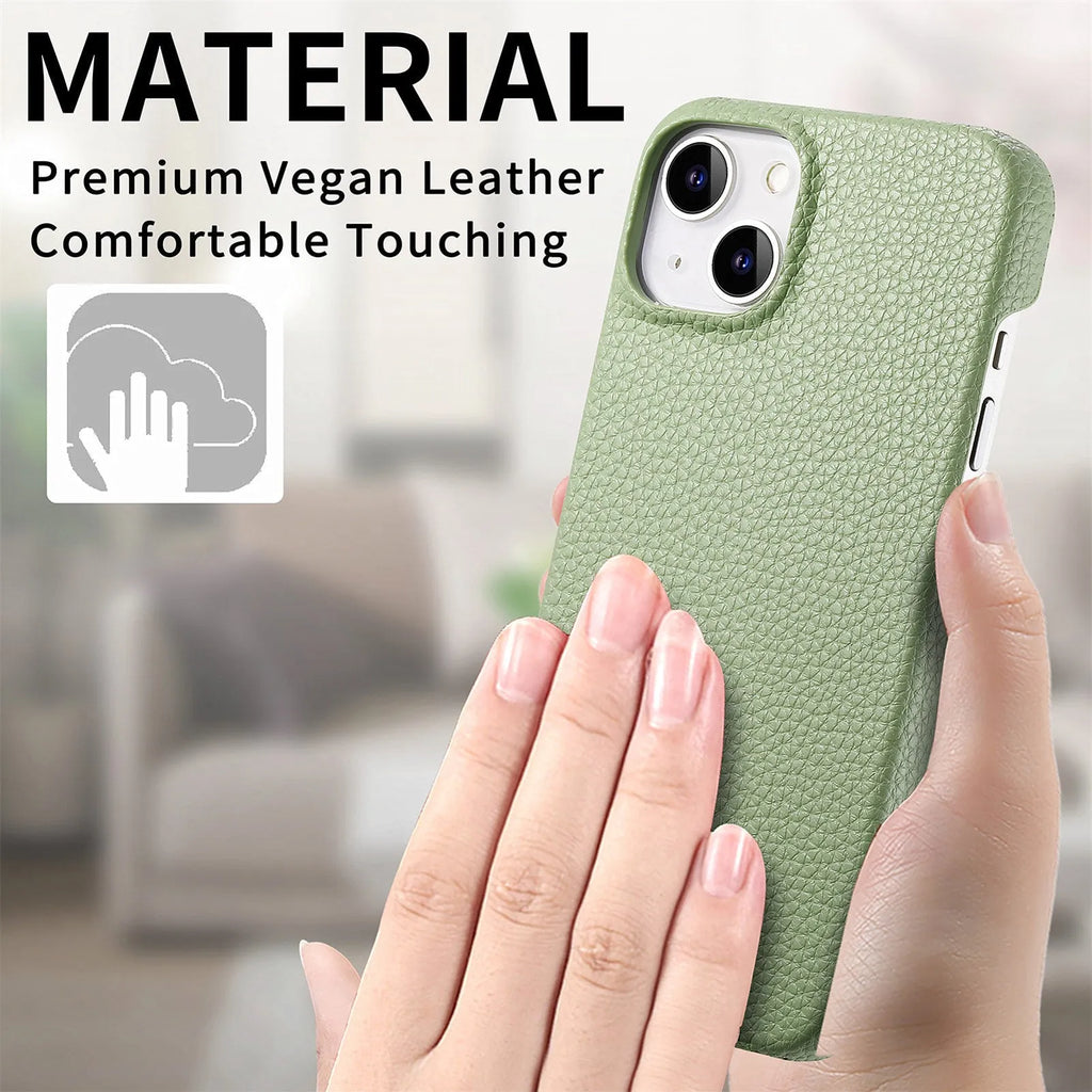 PU leather litchi grain phone case in matcha green for Apple iPhone protective cover