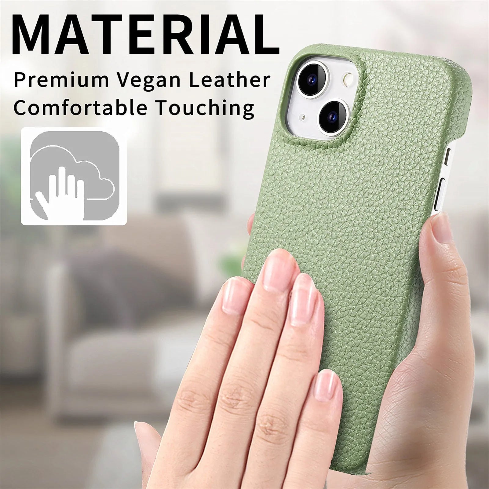 PU leather litchi grain phone case in matcha green for Apple iPhone protective cover