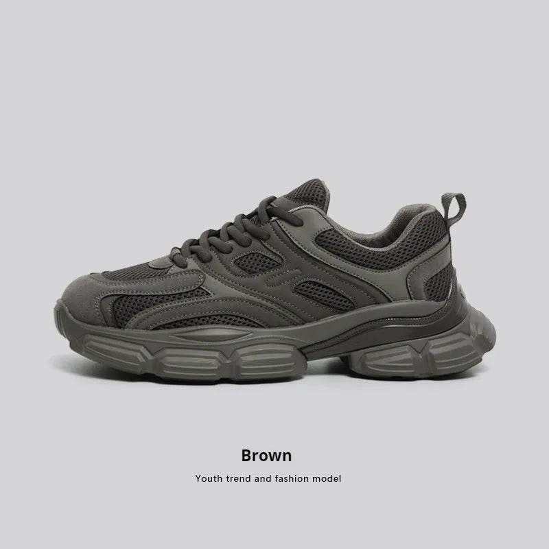 Mesh casual platform dad shoes in beige for men and women with height increasing mid heel