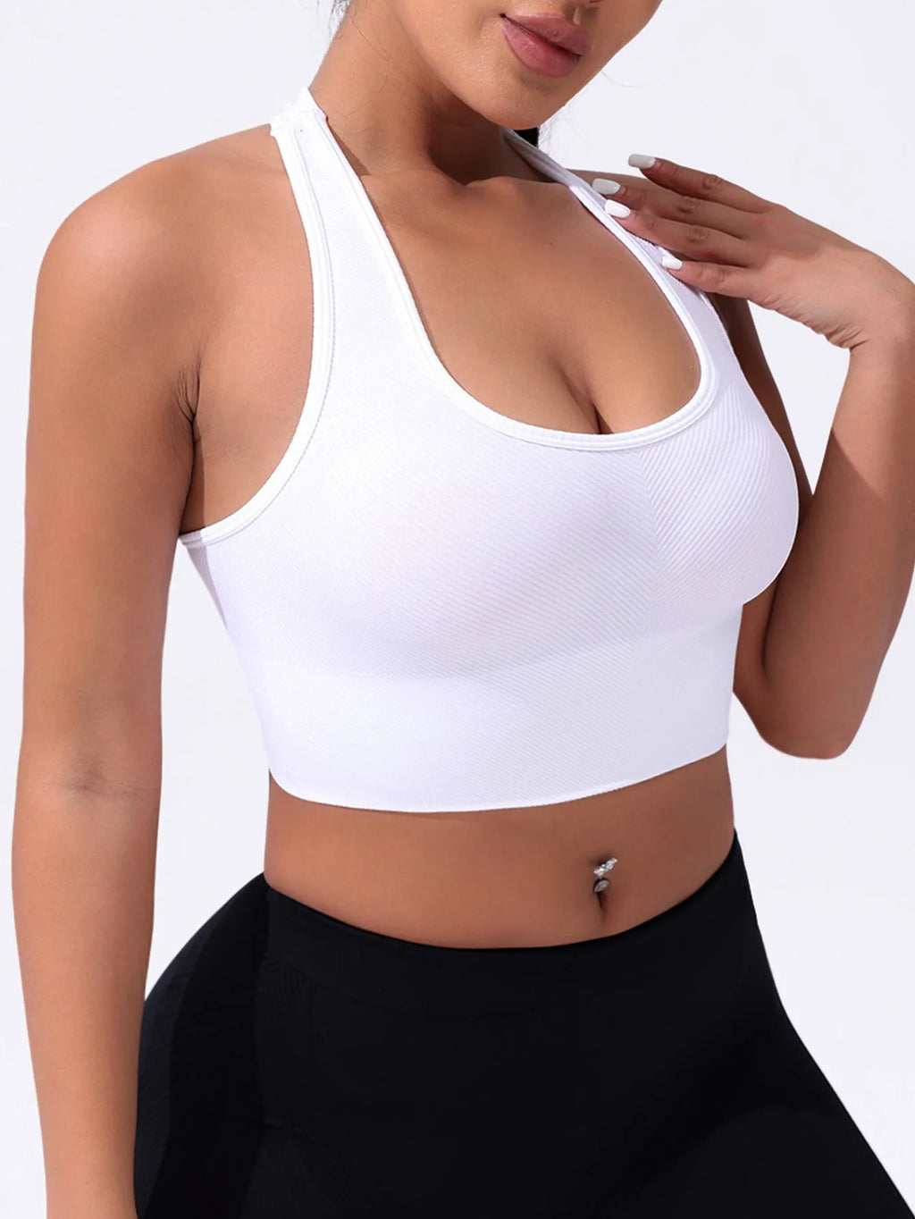 Black quick-drying breathable sports yoga vest bra with cross beauty back and fixed double straps for women