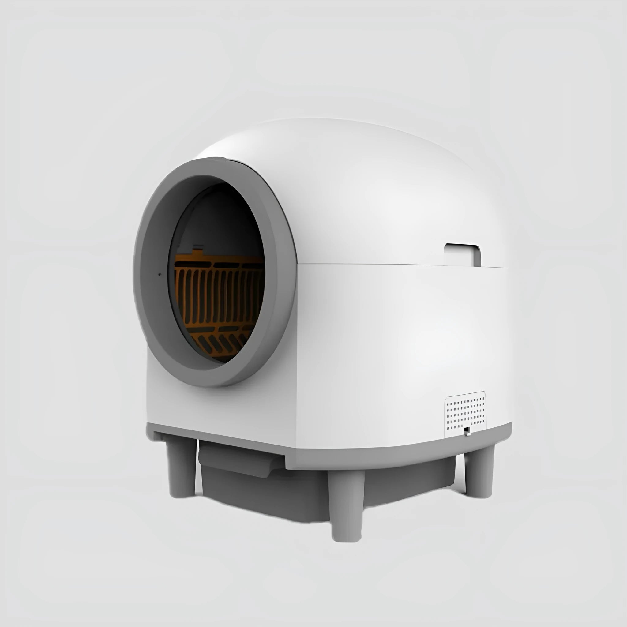White automatic enclosed cat litter box with ABS plastic construction and self-cleaning mechanism