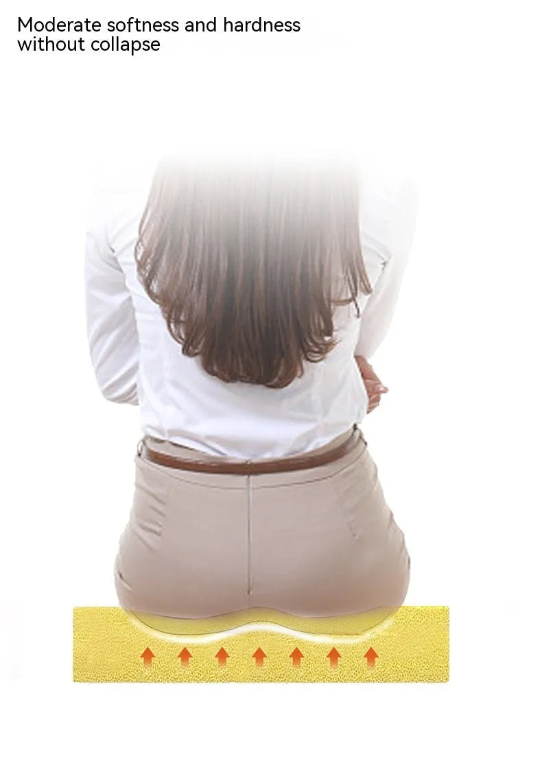 Black thick car seat cushion measuring 42cm by 39cm by 6cm for height and posture support.