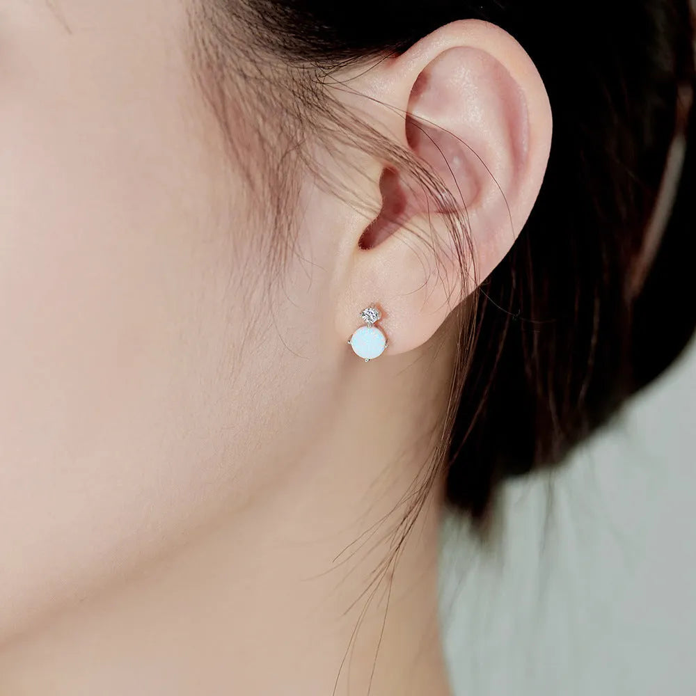 S925 sterling silver blue geometric round earrings for women, electroplated minority style, 1 pair