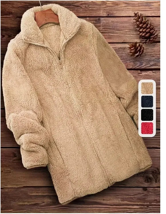 Double-sided velvet fleece coat in black, navy blue or khaki colours with fleece lining