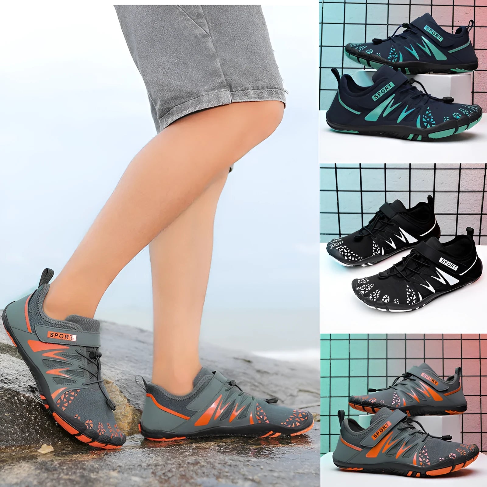 Men's and women's outdoor breathable quick-drying mesh shoes with non-slip rubber sole and low-top lace-up design