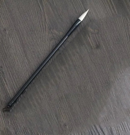 Student Chinese calligraphy brush with steel barrel and wolf hair nib, 23cm long
