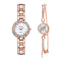 Ladies' alloy quartz watch set with optional bangle bracelet, 29mm case, rose gold or silver, black or white dial