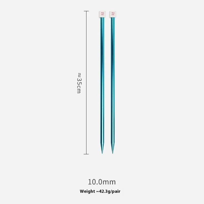 Lengthened crochet hook set showing multiple sizes from 2.0mm to 10.0mm, each with a protective cap.