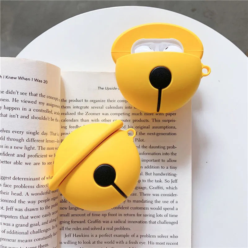 Yellow silicone AirPods case with bell design for 1st and 2nd generation headphones
