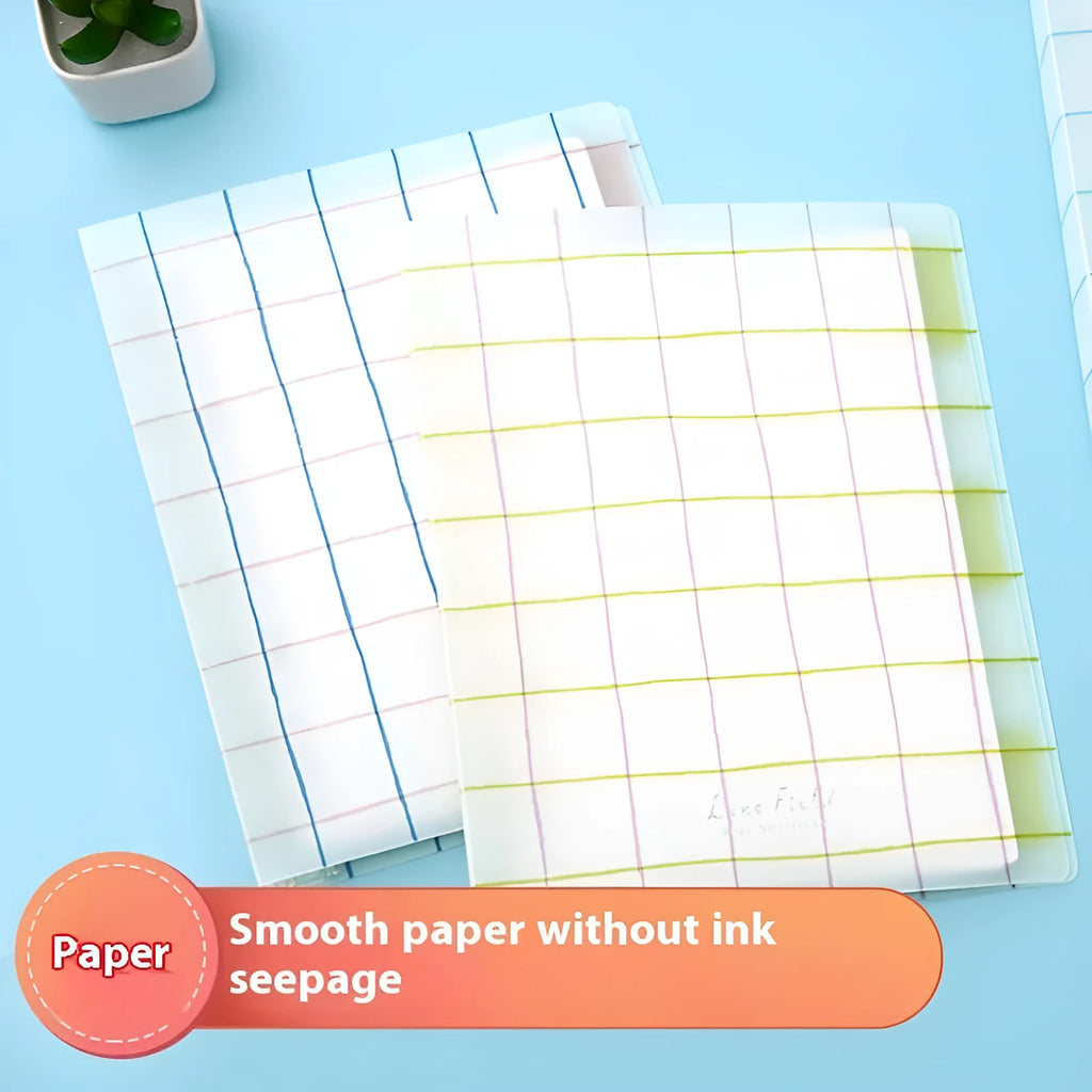 Refillable loose-leaf spiral notebook in B5 size with a pastel blue PP cover and lined pages.