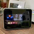 Home electronic clock with digital display and USB port, black plastic case, 16x6x12 cm size