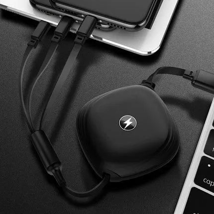 3 in 1 telescopic charging cable with TPE cable and titanium alloy connectors in multiple colours