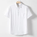 Men's hemp blend linen T-shirt in loose lapel pullover style, shown in optic linen colour