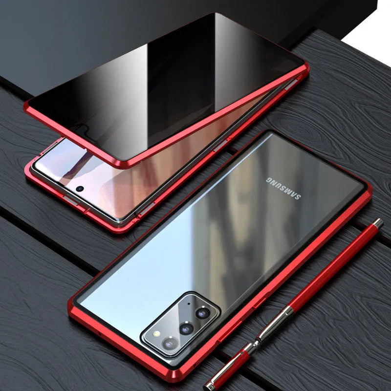 Samsung metal tempered glass anti-drop magnetic flip phone case in black with anti-peep feature