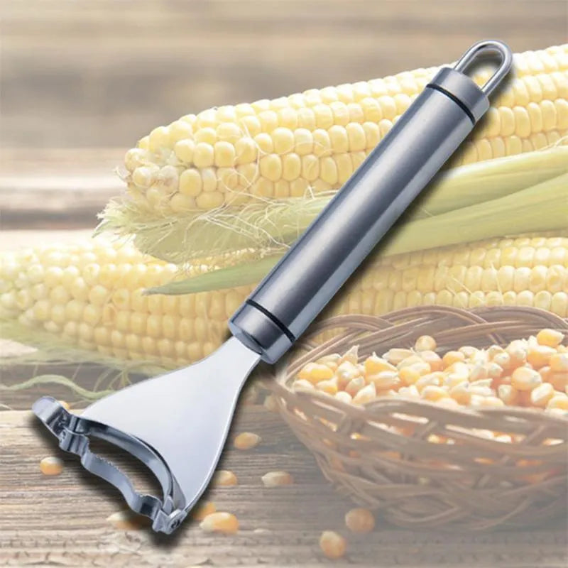 Stainless steel corn planer kitchen tool with serrated cutting edge for removing kernels