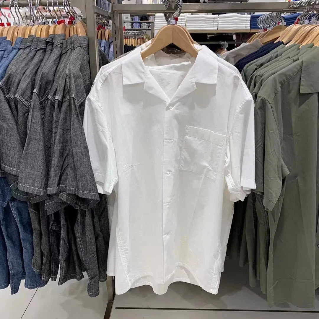 Men's modal cotton open collar shirt in beige, olive, white, and black colours with cardigan style and collage stitching