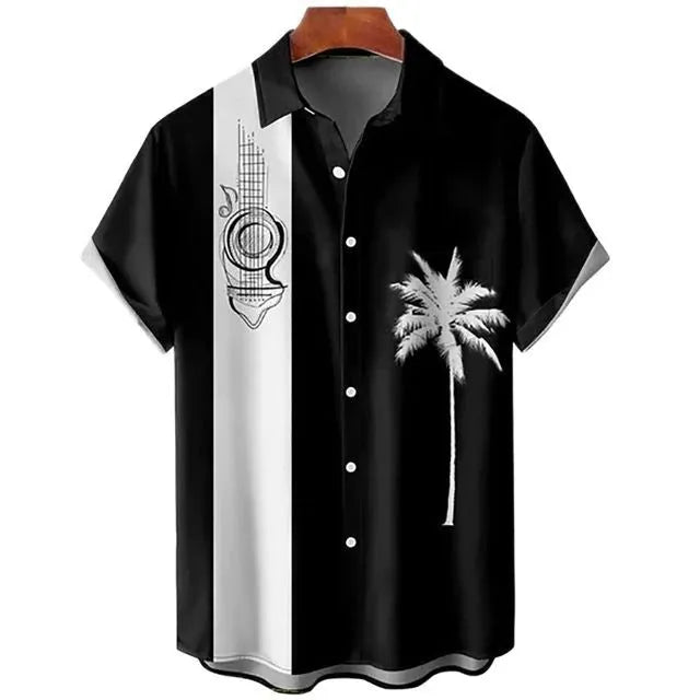 Men's slim fit floral print beach shirt in polyester with 3D digital printing detail