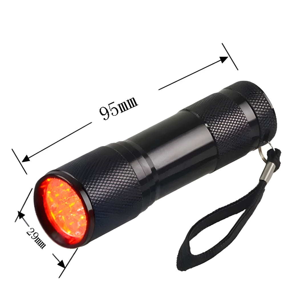 Black aluminium alloy smart vein locator with red LED lights on.