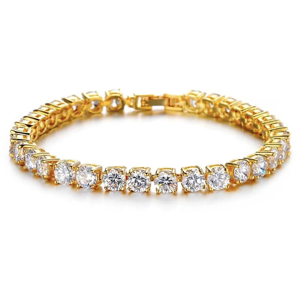 Men's silver geometric link chain hip hop bracelet with a row of clear rhinestones.