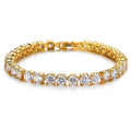 Men's silver geometric link chain hip hop bracelet with a row of clear rhinestones.