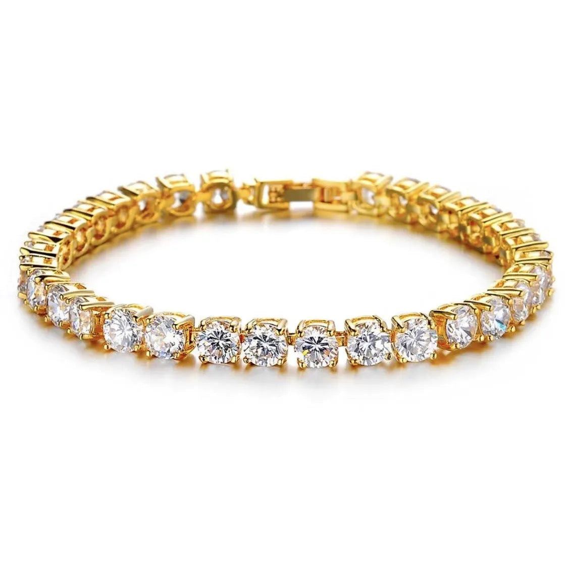 Men's silver geometric link chain hip hop bracelet with a row of clear rhinestones.