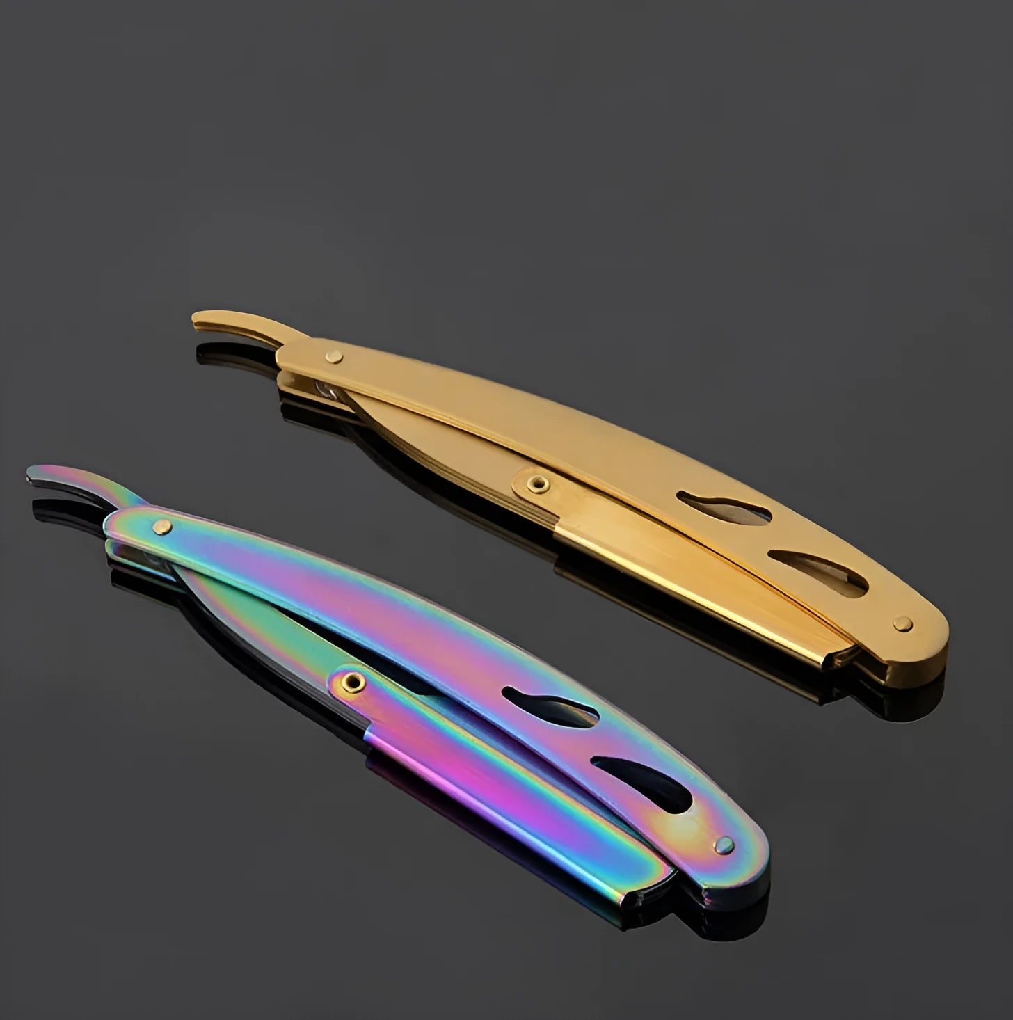 Silver stainless steel straight razor 14cm with 10 steel blades for smooth shaving