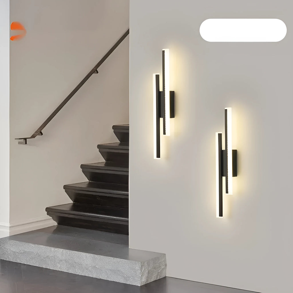 Gold double line wall lamp with modern design for staircase background lighting