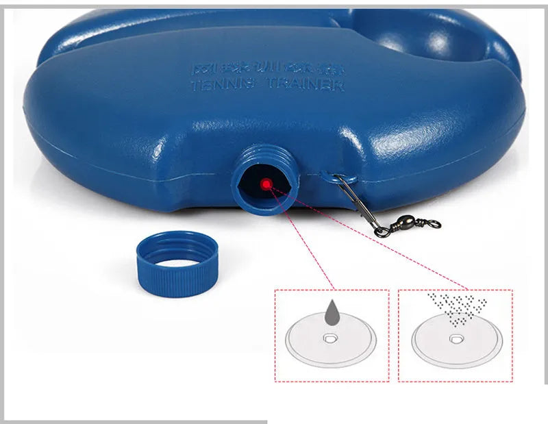 Tennis rebound training device with rope and blue base for solo practice