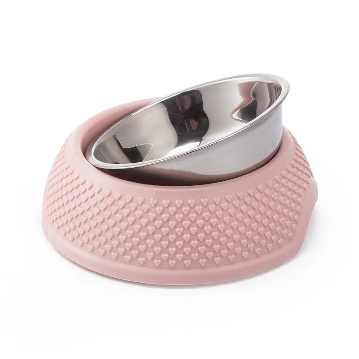 Blue stainless steel pet bowl with non-slip rubber base for cats and dogs