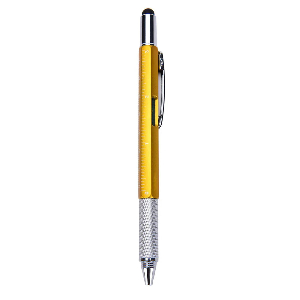 6 in 1 multi-function touch screen stylus ballpoint pen with screwdriver tips and spirit level in black